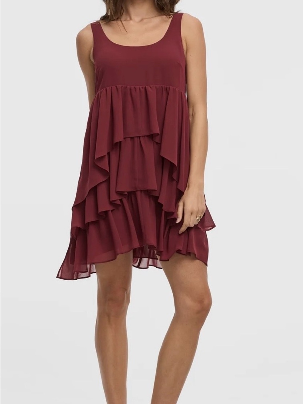 Sleeveless Ruffle Tiered Dress in Burgundy